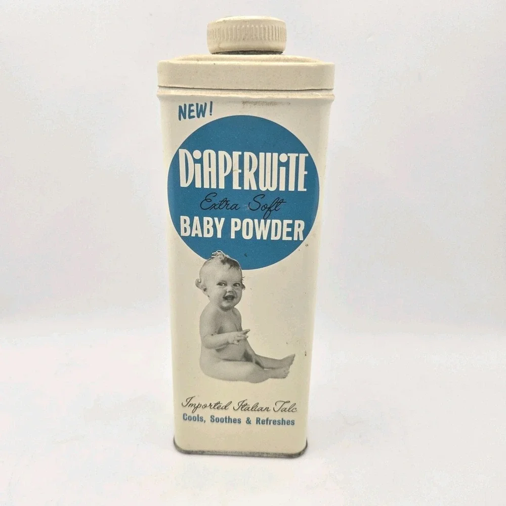 Vintage Diaperwite Baby Powder Tin Imported Italian Talc Nursery Advertising